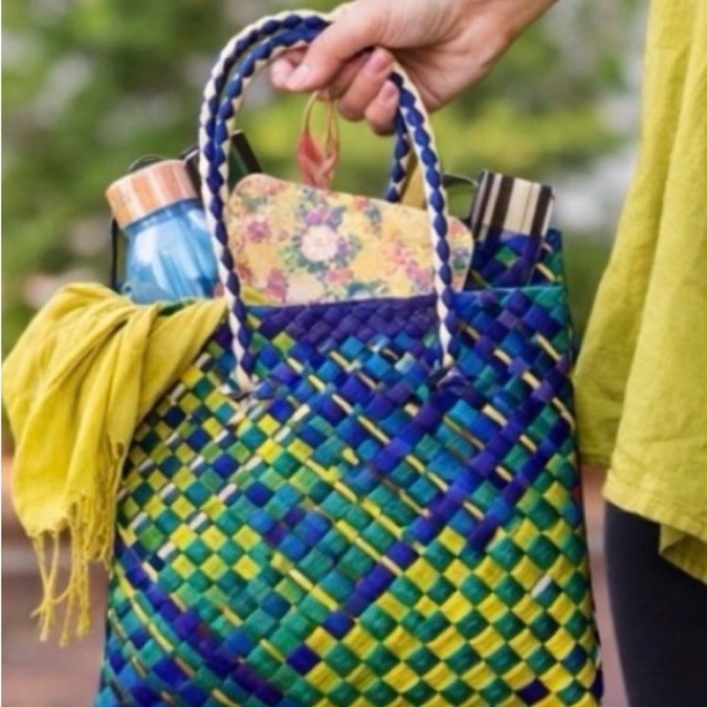 Set of 3 Hand Woven Mini Tote Bags Artisan Wicker Boho Mini Market Basket
